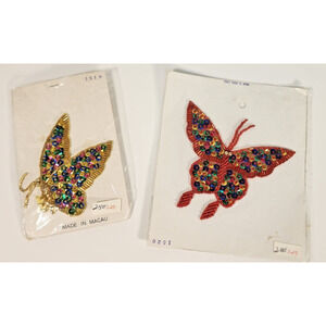 Vintage Butterfly Sequin Beaded Appliques Red & Gold and Multicolor (MD)
